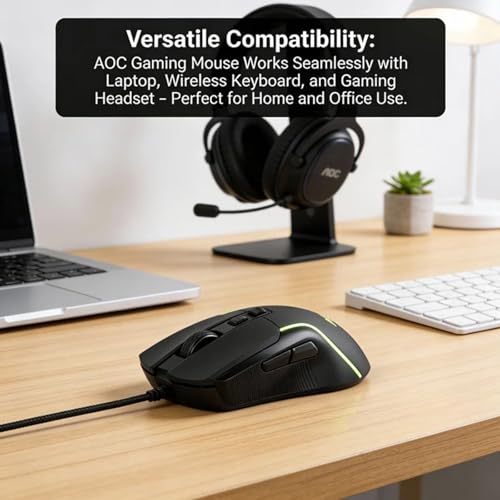 AOC Wired Gaming Mouse, 7200DPI RGB Ergonomic Computer Mouse with Optical Sensor Game Corded Mouse, 7 Programmable Buttons, USB Gaming Mice for Laptop, PC GM170