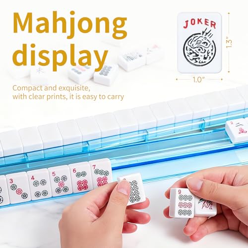 Ploomi American Mahjong Tiles Set, 166 White Tiles, 4 Color Racks & Pushers, Complete Western Mahjong Set with Blue Carrying Bag for Beginners & Experts - color: Black