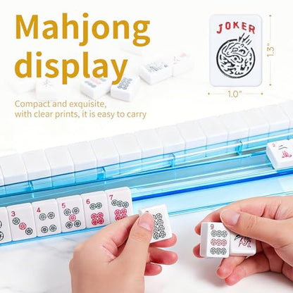 Ploomi American Mahjong Tiles Set, 166 White Tiles, 4 Color Racks & Pushers, Complete Western Mahjong Set with Blue Carrying Bag for Beginners & Experts - color: Black