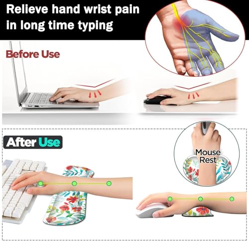 Large Gaming Mouse Pad+ Keyboard Wrist Rest Set, Ergonomics Memory Foam Mouse Mat Wrist Rest Support for Home Office, Waterproof Extended Mousepad 31.5x11.8in, Red Flowers White Desk Pad - color: Yvb-mousepad-9-f-156
