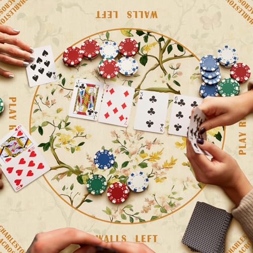 Yellow Chinoiserie Floral Mahjong Mat 31.5 x 31.5 in, Traditional Oriental Chinese Non-Slip Noise Reduction Gaming Mat for Table American Mahjong Poker Board Games Card Games Dominoes - color: Chinese Style Mahjong Mat With Flowers, Birds and Butterflies