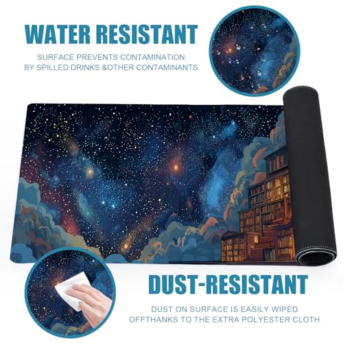 Starry Sky Large Mouse Pad, Desk Mat, Big Gaming Mousepad, XL Extended Laptop Desk Pad with Stitched Edges Non-Slip Rubber Base, Computer Keyboard Mat for Office Home, 31.5x11.8in, Bookshelf - color: Starry Sky