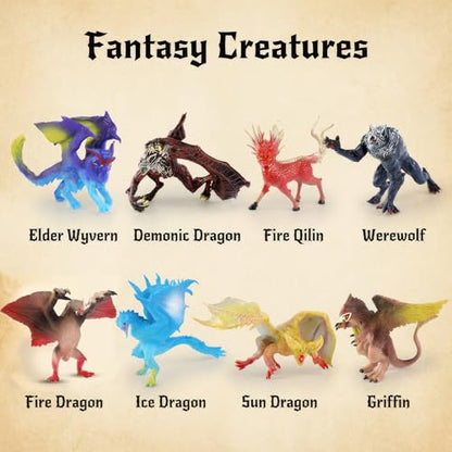 Liberty Imports Medieval Knights & Fantasy Dragons Figurines Set, 12 Pack | Mythical Creatures with Knights, Dragons, Wyvern, Griffin, and More, Mini Toy Figures, For Kids