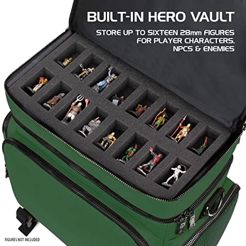 ENHANCE Collector's Edition RPG Adventurer's DnD Bag - Dragon Hide Exterior Travel RPG Bag with Tabletop Miniatures Storage Vault, Mat Holder, DnD Dice & Token Pockets, Fits 4-8 Books (Dragon Green) - color: Green Dragon