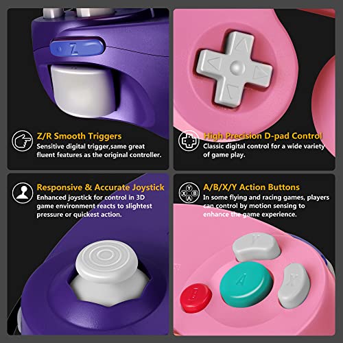 FIOTOK Gamecube Controller, Classic Wired Controller for Wii Nintendo Gamecube (Pink & Purple-2Pack) | Pink & Purple-2Pack - color: PInk & Purple