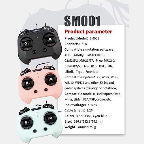HTLNUZD Flysky FS SM001 Flight Simulator Controller 8 CH, Supports a Variety FMS G3/G3.5/G4/G5/G6/G7 5.0 XTR VRC of Flight Simulation Software for RC Helicopters, Fixed Wing Etc (FS SM001-cyan) - color: Fs Sm001-cyan