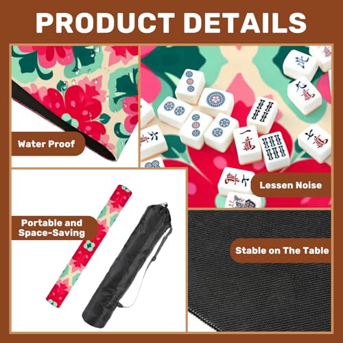Mahjong Mat 31.5" x 31.5" Bold Floral Red Green Flowers Soft Beige Non-Slip Noise Reduction Mahjong Tiles Table Cover for Dominoes Poker Card Board and Tile Games - color: Color1