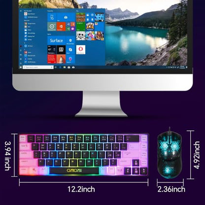CHONCHOW 60% Gaming Keyboard and Mouse Combo, 68 Keys Wired LED RGB Backlit | Gaming Keyboard and RGB Backlit Mouse, Small Light up Keyboard for PC Xbox PS4 (Black-White) ﻿ - color: Black-White