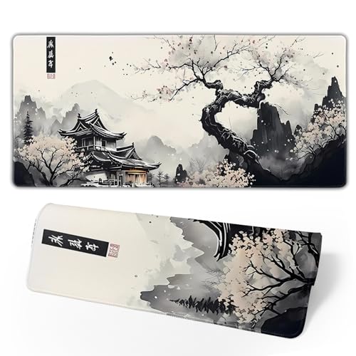 Japanese Mouse Pad, Large Japanese Desk Mat, XL Anime Gaming Keyboard Mat, Non-Slip Rubber Base, Big Extended Desk Protector for Home Office, 31.5”x11.8” - color: Cherry Blossom