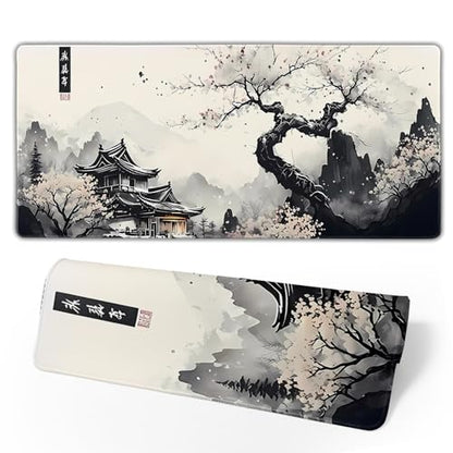 Japanese Mouse Pad, Large Japanese Desk Mat, XL Anime Gaming Keyboard Mat, Non-Slip Rubber Base, Big Extended Desk Protector for Home Office, 31.5”x11.8” - color: Cherry Blossom