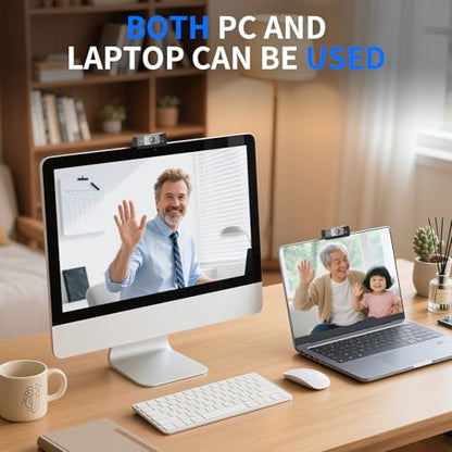 4K Webcam with Microphone, 24MP Ultra HD Web Cam for Desktop Computer, Streaming Camera for PC with Auto Light Correction & Wide Angle, Plug and Play USB Computer Camera for Laptop/Mac/Zoom/Teams