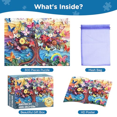 Jigsaw Puzzles 300 Pieces for Adults,Butterfly Puzzle 300 Piece Puzzle | Recycled Cardboard Puzzles for Adults Kids,Tree Jigsaw Puzzle Games Family Activity Great Gift - style: Butterfly Tree