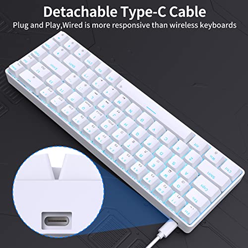 DIERYA T68SE 60% Gaming Mechanical Keyboard,Ultra Compact Mini 68 Key with Red Switches Wired Keyboard,Anti-Ghosting Keys, for Windows Laptops and PC Gamers,White - color: White/Red Switch, size: Wired