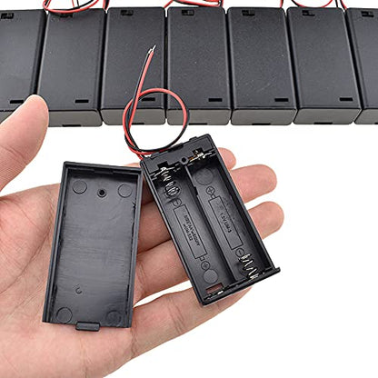 HAHIYO 3V AA Battery Holder Bundle with Wire Sturdy Cover Flexible Springs Contact Build-in Switch Batteries Black Case Easy Install 8 Pieces for Wall Clocks Ham Radio Kids Toys - style: 2AA-8P