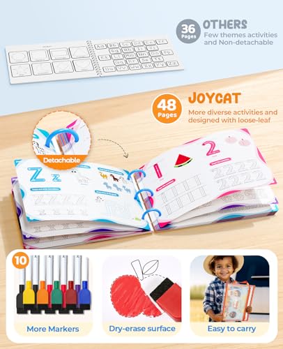 JoyCat Preschool Learning Activities 48 Reusable Pages for 3-8 | Handwriting Practice for Kids Toddlers, Tracing Letter Number Workbooks, Educational Autism Busy Book, Learning Gift Toys - style: 1. Trace & Write