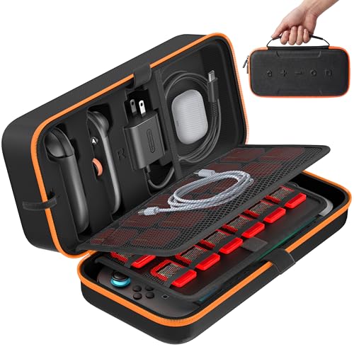 OIVO Carrying Case Compatible with 2025 Nintendo Switch, Portable Switch 2 Travel Carry Case Fit for Joy-Con 2 & Adapter, Hard Shell Protective Pouch Bag with 24 Game Slots, Orange - color: Orange, size: 2025 inches