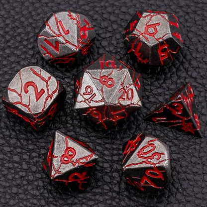 Dungeons and Dragons Dice Set with Gift Case - Metal Polyhedral Dice for RPG & D&D - color: Gun Mental Red