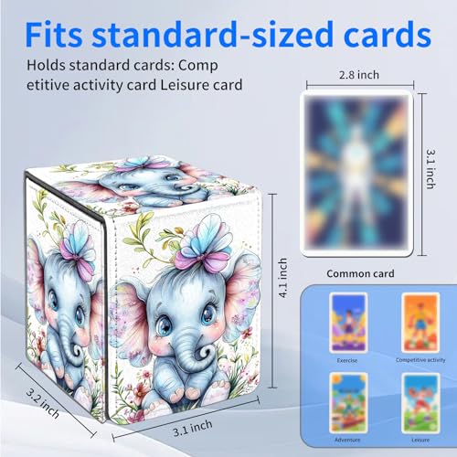 for MTG Deck Box, Commander Deck Case Fits 100 Double Sleeved Cards, PU Leather Storage Box, Compatible with Magic/TCG/PTCG/EDH/Sport Cards,Baby elephant - color: Baby elephant
