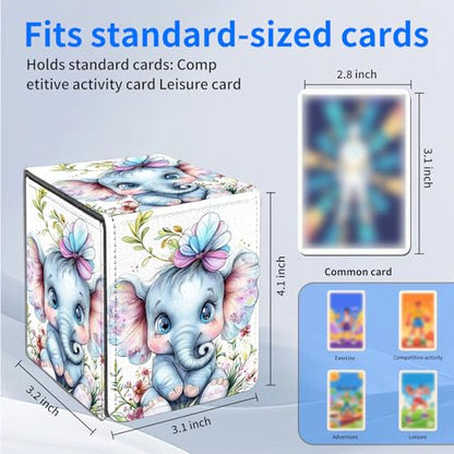 for MTG Deck Box, Commander Deck Case Fits 100 Double Sleeved Cards, PU Leather Storage Box, Compatible with Magic/TCG/PTCG/EDH/Sport Cards,Baby elephant - color: Baby elephant