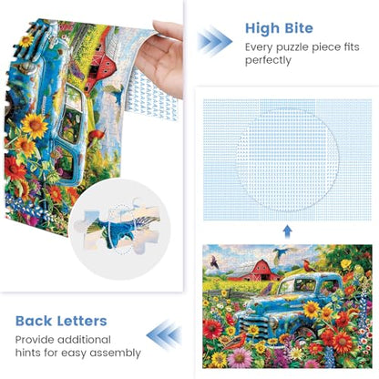 300 Piece Puzzles for Adults,Songbirds on The Farm Jigsaw Puzzle for Adults Kids Seniors,Recycled Cardboard Large Piece Puzzle 300 Piece,Family Activity Great Gift for Family Friends 20.5 * 15 in - style: Farm Country