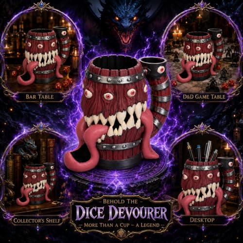 Dice Tower Mug, Dice Rolling Tower, Comes with 7 PCS Dice Set, Suitable for DND Dungeons and Dragons, Tabletop Games, Available As Drink Holder, D&D Gifts, DND Accessories (Wine-red Tongue) - color: Wine-red Tongue