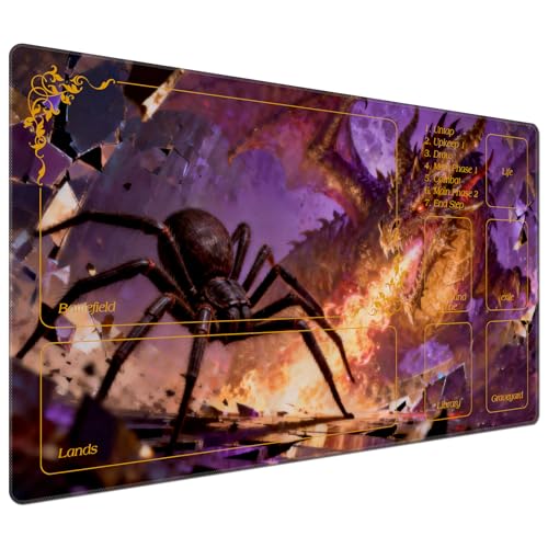 DEGDFSGR for MTG Playmat with Zones 24 x 14 inches for TCG Playmats Non-Slip Rubber Base Commander Play Mat for MTG Mat Iorcana Trading Card Game, Dark Fantasy Fire Dragon Spider - color: Dark Fantasy Fire Dragon Spider, size: 24" x 14"
