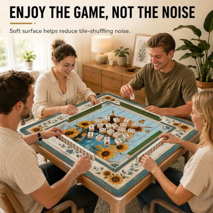 Mahjong Mat–31.5 x 31.5 Highland Cow Sunflower American Mahjong Table Mat, Non Slip Noise Mahjong Gaming Table Cover for Mahjong, Poker, Card, Board Tile Games - color: Highland Cow Sunflower