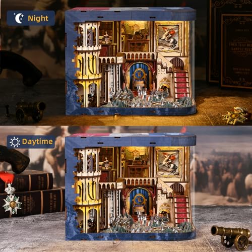 MiniCity Napoleon DIY Book Nook Kit, Wooden 3D Bookshelf Model with LED | 570-piece wood/paper/plastic kit with LED and dust cover; glue/tools included; 8-10 hr project for shelf decor, ages 14+. - style: Napoléon
