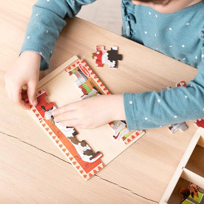Melissa & Doug 4‑in‑1 Wooden Farm Jigsaw Puzzle Set, 48 Pieces with Storage Box, Toddler Puzzle Toy for Kids Ages 3+ - style: Farm Animals