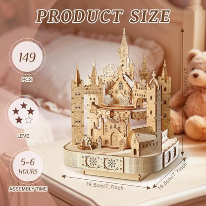 3D Wooden Puzzles for Adults, DIY Magic Castle Model Building Kit w/Music | 149Pcs Creative Craft & Model Kits for Adults, DIY Assembly Puzzle Desk Decor, Holiday Gift for Xmas, Teens Men 14+ - style: Music Magic Castle