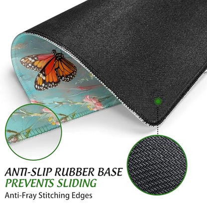 Cat Flowers Butterfly Mouse Pad Square Mouse Pads with Stitched Edge, Computer Mousepad with Non-Slip Rubber Base for Computer Laptop Office Desk Accessories 9.5x8 Inches - color: Cat Flowers Butterfly