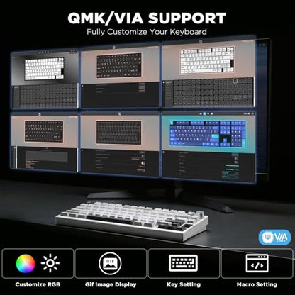 YUNZII AL80 75% Wireless Aluminum Mechanical Keyboard(Silver,Cocoa Cream) | QMK/VIA, Smart LCD Display and Knob, Hot Swap, Gasket Structure, BT/2.4G/USB-C, RGB Keyboard for Gaming/Win/Mac - color: Silver, size: Cocoa Cream V2 Switch