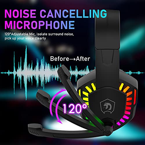 ZIYOU LANG CY907 Wired Gaming Headset with Rainbow RGB Backlight-Black | Retractable,Noise Isolating Microphone,Stereo Sound,Deep Bass,Memory Foam Earmuff,Over Ear Headphone for PS4 PC Win Mac Music - color: Black