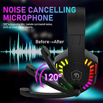 ZIYOU LANG CY907 Wired Gaming Headset with Rainbow RGB Backlight-Black | Retractable,Noise Isolating Microphone,Stereo Sound,Deep Bass,Memory Foam Earmuff,Over Ear Headphone for PS4 PC Win Mac Music - color: Black