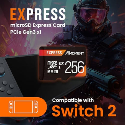 MMOMENT MM29 256GB Micro SD Express Card for Nintendo Switch 2, Micro SD Card, EX450, PCIe gen3x1, Up to 880MB/s Read and 650MB/s Write, Gaming Memory Card - size: 256GB