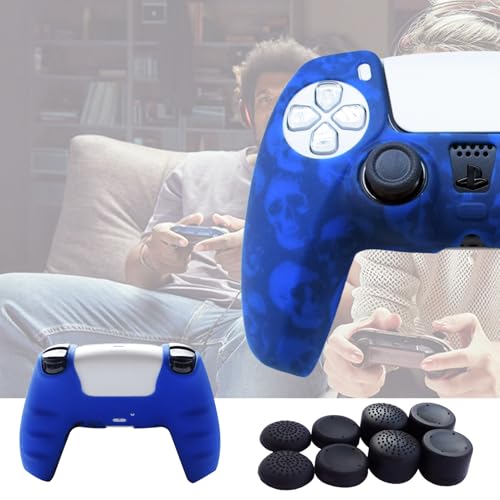 Hikfly Silicone Cover Compatible with PS5 Controller Skin Non-Slip Grips Compatible with PlayStation 5 Controller- 2 x Skin with 8 x Thumb Grip Caps(Blue,Red)