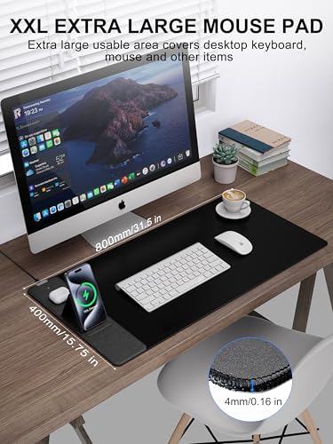 TopMade 4-in-1 Mouse Pad with 15W Wireless Charging, Foldable Phone Holder, 31.5" x 15.75" XXL Large Desk Pad, Gaming Mousepad with Ultra-Smooth Surface, Non-Slip Base, Waterproof Desk Mat, Black - color: Black-Phone Holder-31.5"x15.8"