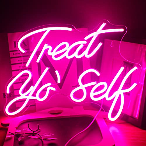 Treat Yourself Neon Sign Pink Led Word Neon Lights Usb Treat Yourself Light Signs for Bedroom Home Pink Decor Light Up Letter LED Sign for Birthday Party Gifts - color: Colorful-G-treat yoself