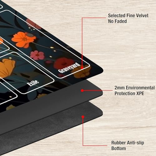 Board Game Mat TCG Playmat Plus 50 Pcs Card Sleeves, 24 x 14 inches Table Mats Games Mousepad with Zones Smooth Surface for MTG RPG CCG Trading Card Game Play Mats, Cartoon Black Cat - color: Cartoon Black Cat, size: Zone 1