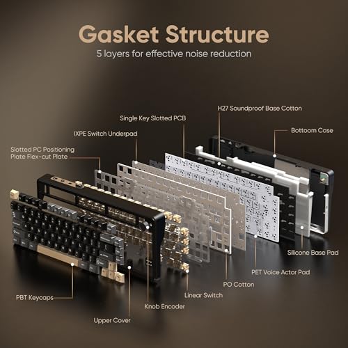 RedThunder K75 Wireless Mechanical Keyboard, CNC Knob, Tri-Mode BT5.0/2.4GHz/USB-C Hot Swappable Custom, Pre-lubed Linear Coconut Switches, Gasket Structure, RGB Gaming Keyboard, Black-Gold - color: Black Gold