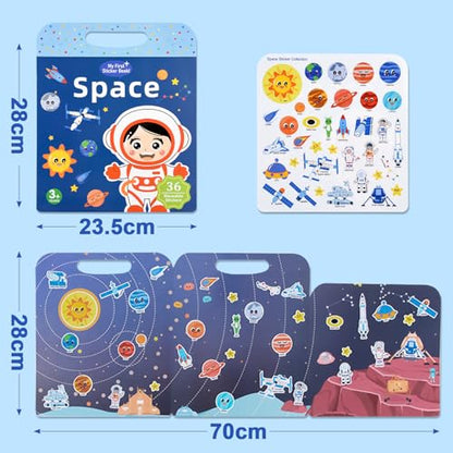 ASTARON 5 Pack Reusable 3D Puffy Sticker Books for Kids 3-6, Jelly Sticker Game Educational Sensory Learning Toy, Travel Toys and Busy Book(Vehicle Dino Animal Ocean Space) - style: Vehicle Dino Animal Ocean Space