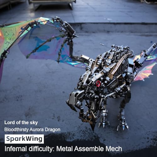 3D Metal Puzzle for Adults, Steampunk Bloodthirsty Aurora Dragon 3D Metal Model Kit with Stand, 3000+PCS Dragon 3D Puzzle Kit Jigsaw Animal DIY Craft Gift