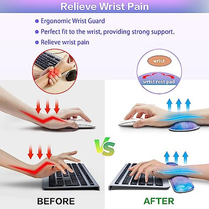 4-in-1 Mouse Pad with Wrist Rest Set Purple,35.4×15.7in Large Gaming Mouse Pad+Keyboard Wrist Rest+Wrist Mousepad+Cup Pad,Ergonomic Mouse Pads,Anti-Slip,Waterproof Keyboard Pad for Home Office - color: Purple Blue Marble