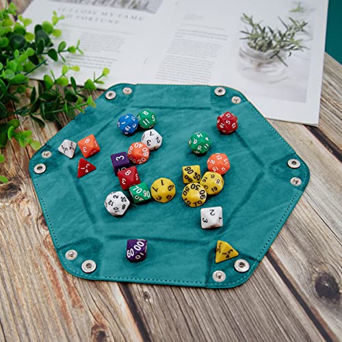 SIQUK 6 Pieces Dice Tray Hexagon Dice Rolling Holder Folding PU Leather Dice Trays for Dice Games Like RPG, DND and Other Table Games(Cyan, Black, Violet, Pink, Camel, Sky Blue) - color: Cyan, Black, Violet, Pink, Camel, Sky Blue