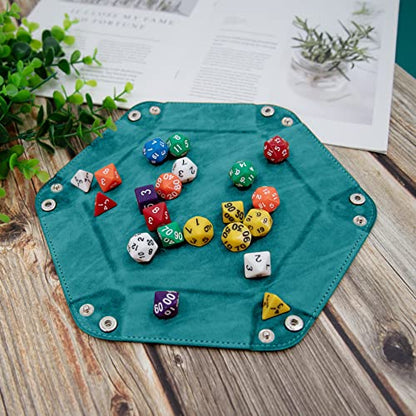 SIQUK 6 Pieces Dice Tray Hexagon Dice Rolling Holder Folding PU Leather Dice Trays for Dice Games Like RPG, DND and Other Table Games(Cyan, Black, Violet, Pink, Camel, Sky Blue) - color: Cyan, Black, Violet, Pink, Camel, Sky Blue