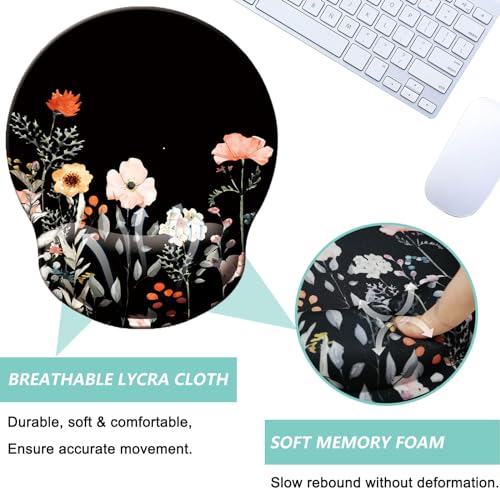 Mouse Pad with Wrist Support, Ergonomic Mouse Pad with Memory Foam Wrist Rest Cushion, Non-Slip Rubber Base Gaming Mice Pad for Home Office Computer Laptop, Flower Black - color: U-flower black