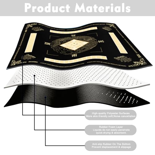 Chinoiserie Mahjong Mat with Rules for Table-31.5''x31.5''Dragon American Mahjong Mat Anti-Slip Neoprene Rubber Noise Reducing,Foldable Travel Game Tablecloth for Poker Card Board Games Dominoes - color: Black Dragon