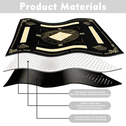 Chinoiserie Mahjong Mat with Rules for Table-31.5''x31.5''Dragon American Mahjong Mat Anti-Slip Neoprene Rubber Noise Reducing,Foldable Travel Game Tablecloth for Poker Card Board Games Dominoes - color: Black Dragon