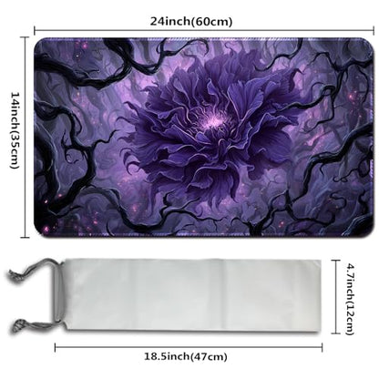 MTG Playmats(Stitched) 14x24in Compatible for OCG CCG RPG TCG Playmats with Card Zones Storage Bag (Purple Peony-No Zone) - color: Purple Peony-no Zone