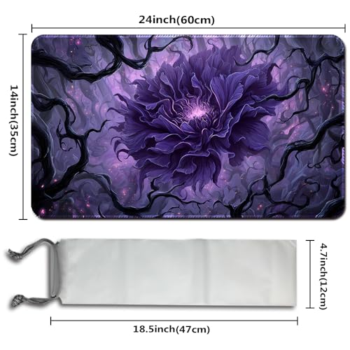 MTG Playmats(Stitched) 14x24in Compatible for OCG CCG RPG TCG Playmats with Card Zones Storage Bag (Purple Peony-No Zone) - color: Purple Peony-no Zone